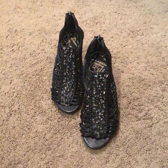 Sam Edelman Rhinestone Size 7 Strappy Black heel - Picture 7 of 8